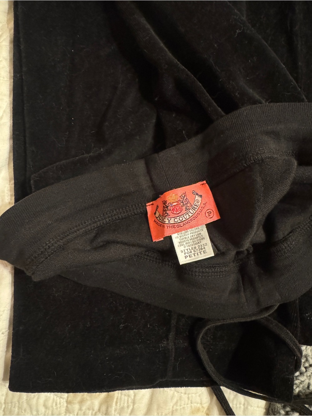 Juicy Couture Black Velvet Petite Track Pants with Red Label
